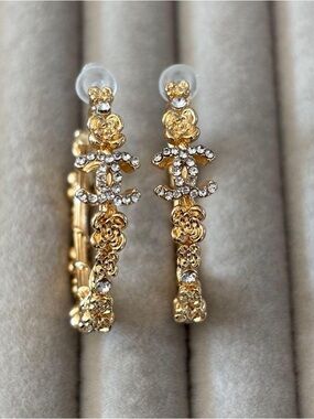 CHANEL Gold Crystal Hoop Earrings